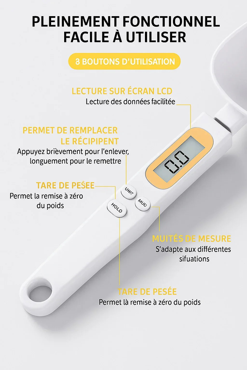 Cuillère Balance Électronique de Cuisine - Dosage Précis et Facil - La Fabrique à Malices
